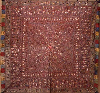 インドのショール（ウールをつなぎ合わせ、シルクの手刺繍を施したもの） 作： School Indian
