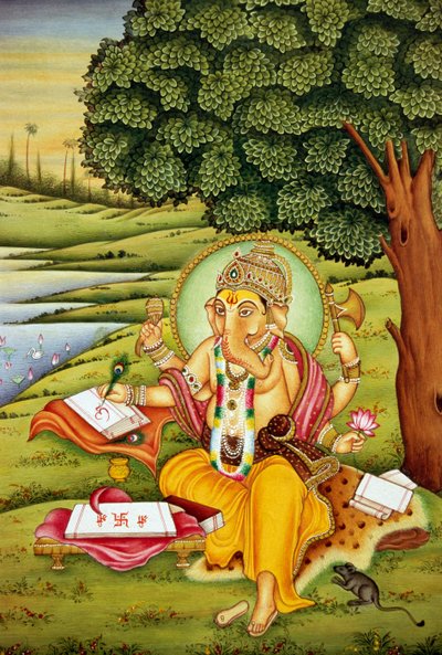 ガネーシュ神 ガンパティ ミニチュア ペインティング オン ペーパー 作： School Indian