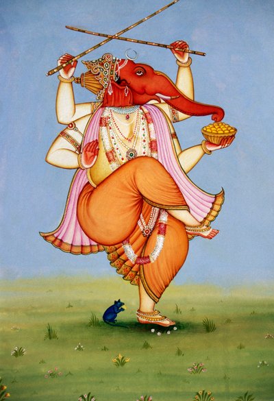 ガネーシュ神 ガンパティ ミニチュア ペインティング オン ペーパー 作： School Indian