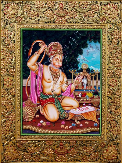 ハヌマーン神 ミニチュア画用紙 金エンボス加工 作： School Indian