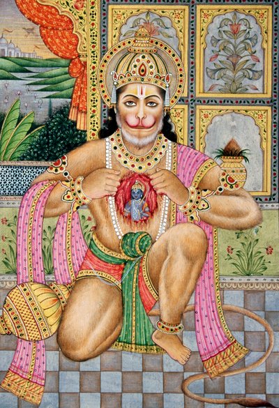 紙に描かれたハヌマーン神の細密画 作： School Indian