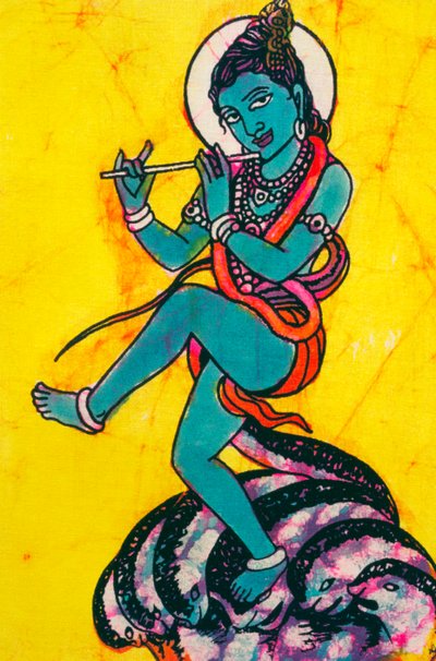 クリシュナ神カーリヤ・マルダン・バティック画 作： School Indian