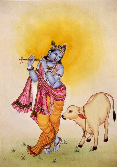 クリシュナ神のミニチュア絵画・紙 作： School Indian