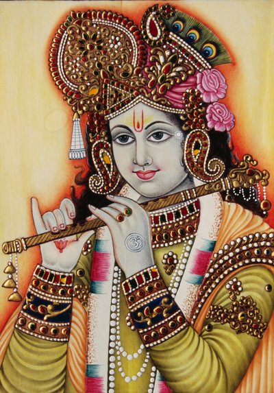クリシュナ神のミニチュア絵画・紙 作： School Indian
