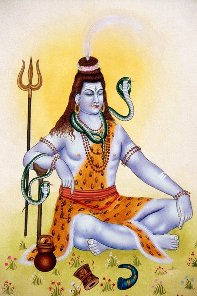 シヴァ神シャンカーの紙に描かれたミニチュア絵画 作： School Indian