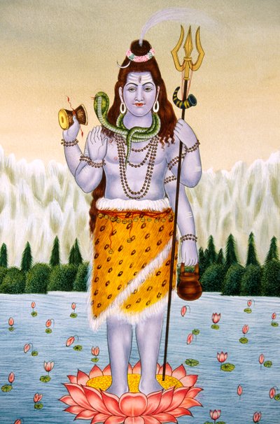 シヴァ神シャンカーの紙に描かれたミニチュア絵画 作： School Indian