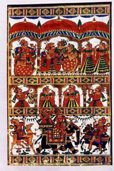 ミニチュア布絵、インド 作： School Indian