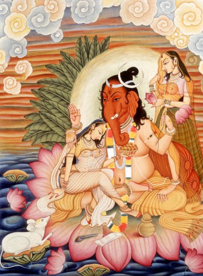 ミニチュア絵画 象の頭を持つ神 ガネーシュ・ガンパティ 作： School Indian