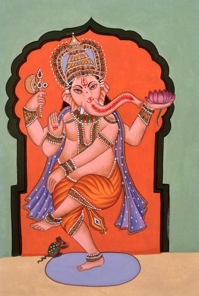 ミニチュア絵画 象の頭を持つ神 ガネーシュ・ガンパティ 作： School Indian