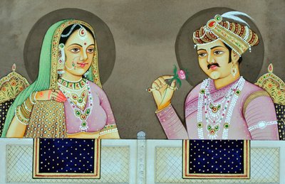 アクバルとジョダ・バイの細密画 インド・アジア 作： School Indian