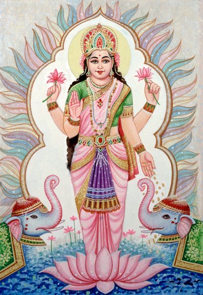 ラクシュミー女神の細密画、インド 作： School Indian