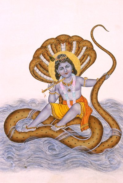 紙に描かれたバル クリシュナ神の細密画 作： School Indian