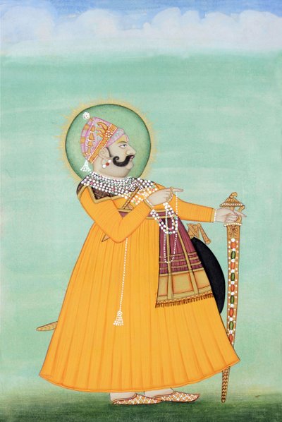 ジャイプール、マハラジャ・サワイ・マドホ・シングの細密画 作： School Indian