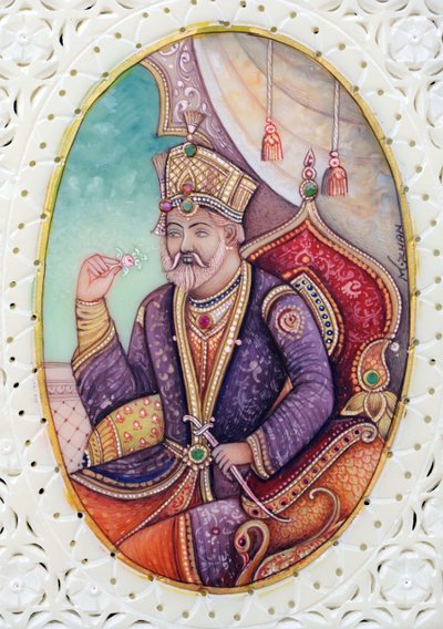 ムガル皇帝バハードゥル・シャー・ザファルの細密画 作： School Indian