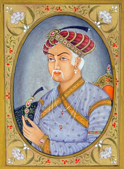 ムガル皇帝アクバルの細密画 作： School Indian