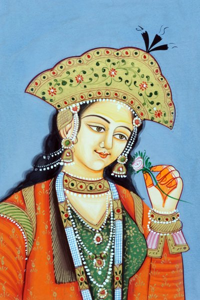 ムガール帝国王妃ムムターズ・マハルの細密画 作： School Indian