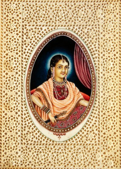 象牙に描かれたムムターズ・マハルの細密画 作： School Indian