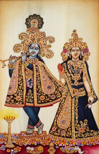 象牙に描かれたラーダ・クリシュナの細密画 作： School Indian