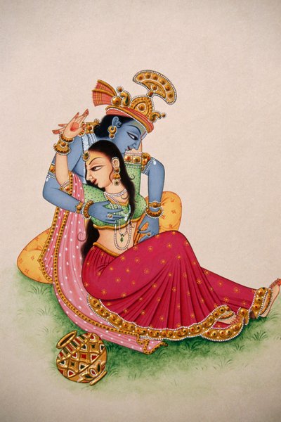 紙に描かれた細密画 ラダ・クリシュナ 作： School Indian