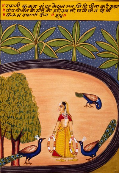 紙に細密画、ラギニ・ククム、ナトドワラ校 作： School Indian