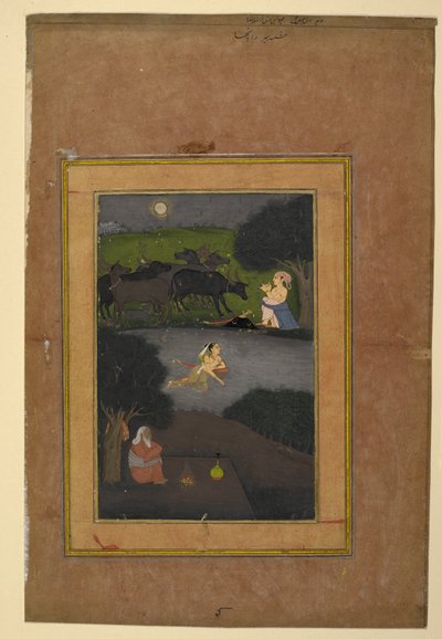 スーニとメハールの細密画（紙に水彩） 作： School Indian