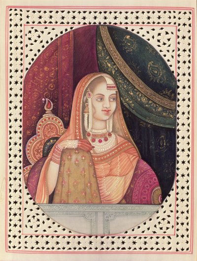 アクバル帝（1542-1605）の妃ジョダバイの肖像画 作： School Indian