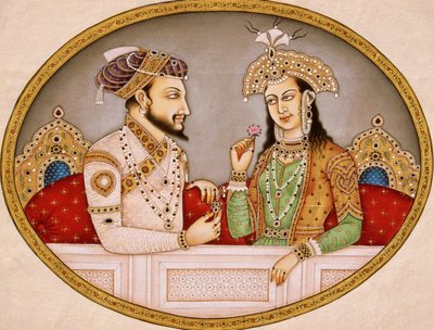 ムガール帝国皇帝シャージャハーンと王妃ムムターズ・マハルの肖像（インド 作： School Indian