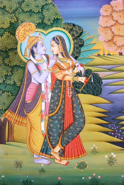 ラダ・クリシュナの細密画 作： School Indian