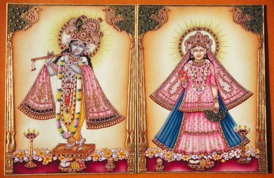 象牙に描かれたラダ・クリシュナの細密画 作： School Indian