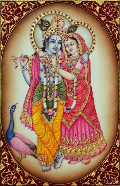 象牙に描かれたラダ・クリシュナの細密画 作： School Indian