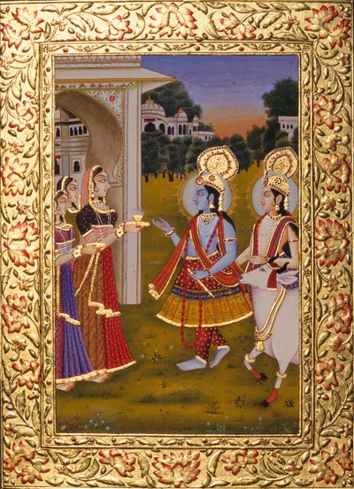 ラダ・クリシュナ 紙本金張りミニチュア絵画 作： School Indian