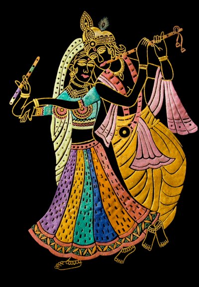 ラダ・クリシュナ ベルベット・ミニチュア絵画 作： School Indian