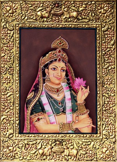 紙に描かれたラダの細密画、金のエンボス加工 作： School Indian
