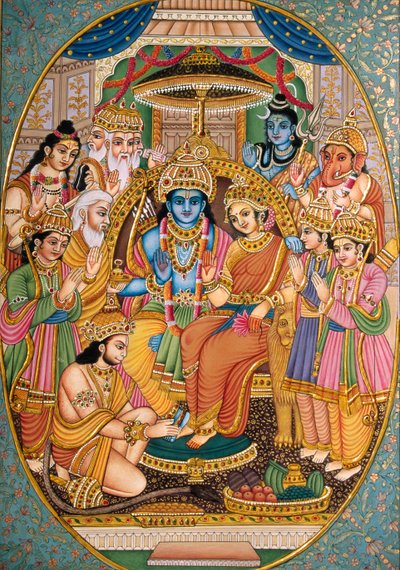 ラム＝ダルバールと他の神々 紙本小品絵画 作： School Indian