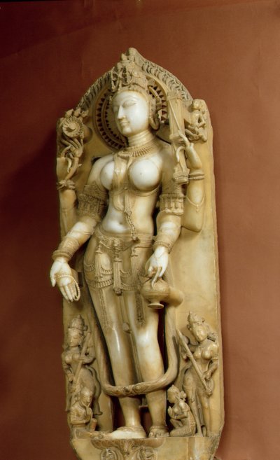 サラスヴァティー、学習の女神、パル、ラジャスタン、チャウハン王朝（大理石） 作： School Indian