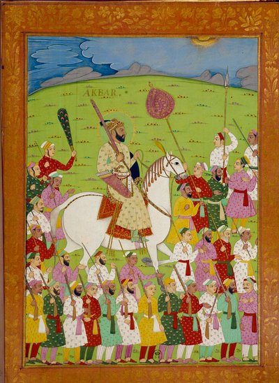 スルタン・アクバルとシャー・アレムの宮廷。Niccolo Manucci（1638-1717）の「History of India from Tamertante to Orangreyb」に掲載されているインドとペルシャの細密画。BN、パリ。 作： School Indian