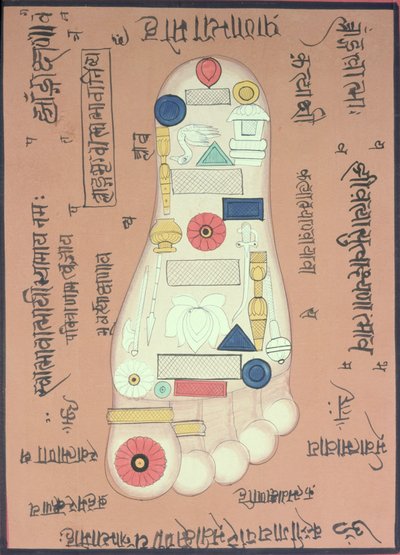 右足のタントラ図（ガッシュ、水彩、紙） 作： School Indian