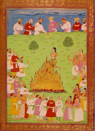 シャア・アレムの心の中で自分を犠牲にするラジャ・ジャシングルの女。Niccolo Manucci（1638-1717）の「History of India from Tamertante to Orangreyb」に掲載されているインドとペルシャの細密画。BN、パリ。 作： School Indian