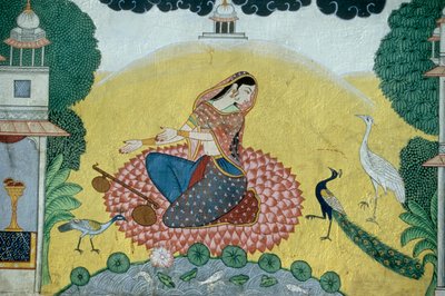 ルドラ・ヴィーナを持つ女性 ミニアチュール画 インド 作： School Indian