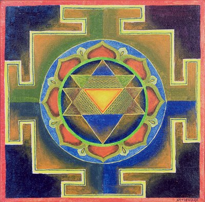 ヤントラの絵（板に顔料） 作： School Indian