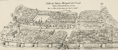 ウディネ市西部の鳥瞰図、彫刻、イタリア 作： School Italian