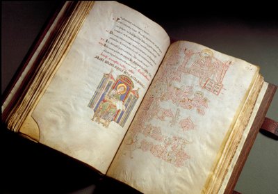 福音派。ファルファ修道院の写本。(Ms.E 16 folii 149v. 150r.) Rome, Biblioteca Vallicelliana 作： School Italian