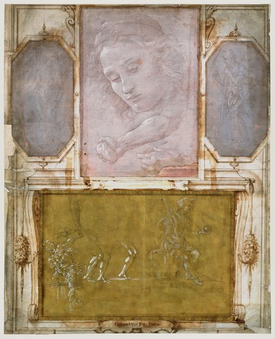 ジョルジョ・ヴァザーリ（1511-74）による「Libro dei Desegni」のページは、1524年以降にマウントおよびフレーム化されました（紙の上のメタルポイント）（詳細は474784を参照） 作： School Italian