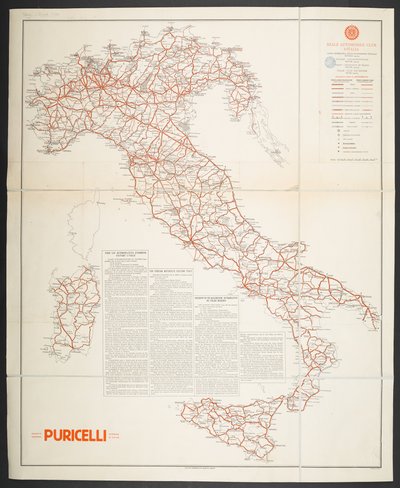 イタリアの道路地図「1932～33年冬の道路案内図」 作： School Italian