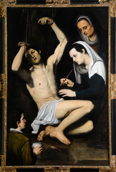 聖なる女性が手がけた聖セバスチャン、c.1590-1650（帆布に油彩） 作： School Italian