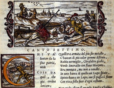 狼に乗った巨人エリフィラがロジャー（ルッジェーロ、Ruggiero）と戦う-L