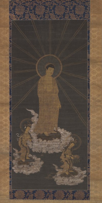阿弥陀の降臨、または来郷、室町時代 c.1333-1568 (布にインク) 作： School Japanese