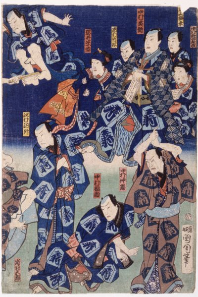無数の俳優 (トリプティク) (カラー木版画) 作： School Japanese