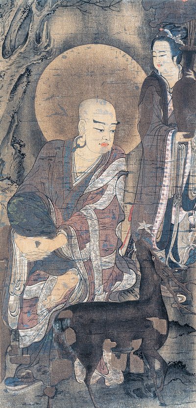 若き僧侶と雌鹿を描いた宗教画 絹本著色 日本文明 平安時代 794-1185 作： School Japanese