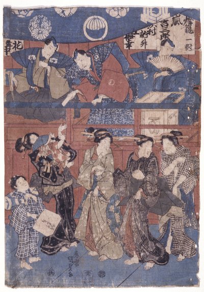 神社のコレクションステージ前のシーン（カラー木版画） 作： School Japanese